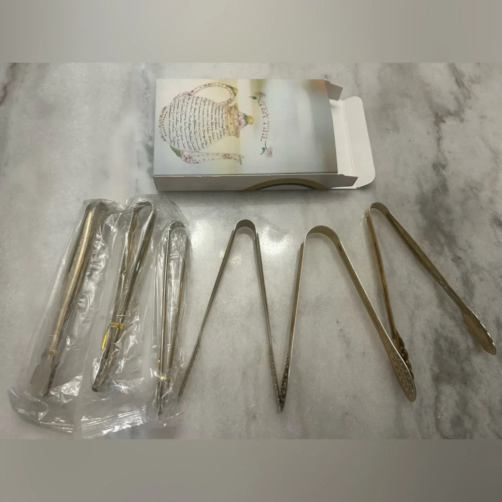 Hinmay Gold Stainless Steel Cocktail Mini Tongs Set - Picture 10 of 11